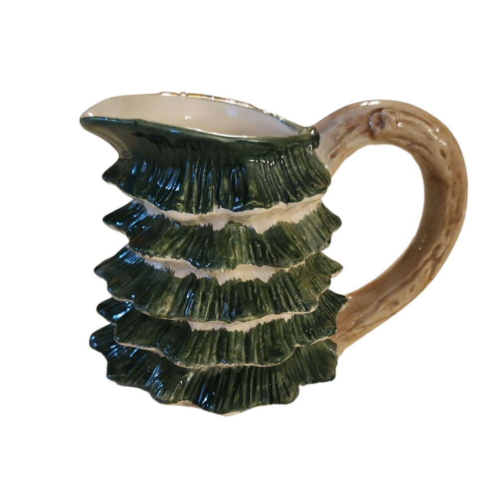 Vintage 1989 OCI Christmas Tree CREAMER 6 oz‎ Green Ceramic Pottery Christmas
